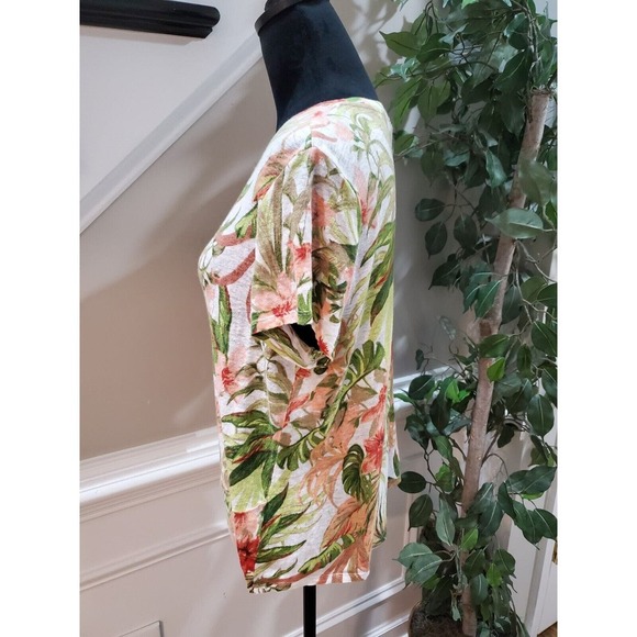 J. Jill Womens Multicolor Floral 100% Linen Round Neck Short Sleeve Top Blouse M - Picture 6 of 13